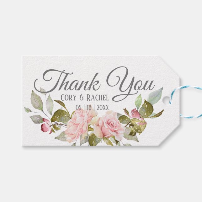 Hübsch Pink Roses Bouquet auf Danke Geschenkanhänger (Vorderseite (Horizontal))