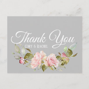 Hübsch Pink Roses Bouquet auf Gray Vielen Dank Postkarte