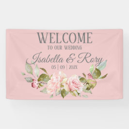 Hübsch Pink Roses Bouquet Begrüßungsbanner Banner