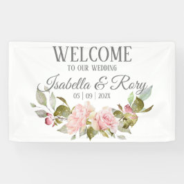 Hübsch Pink Roses Bouquet Wedding Banner