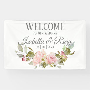 Hübsch Pink Roses Bouquet Wedding Banner