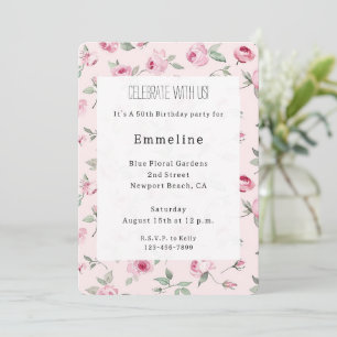 Hübsch Pink Roses Floral Geburtstag Einladung