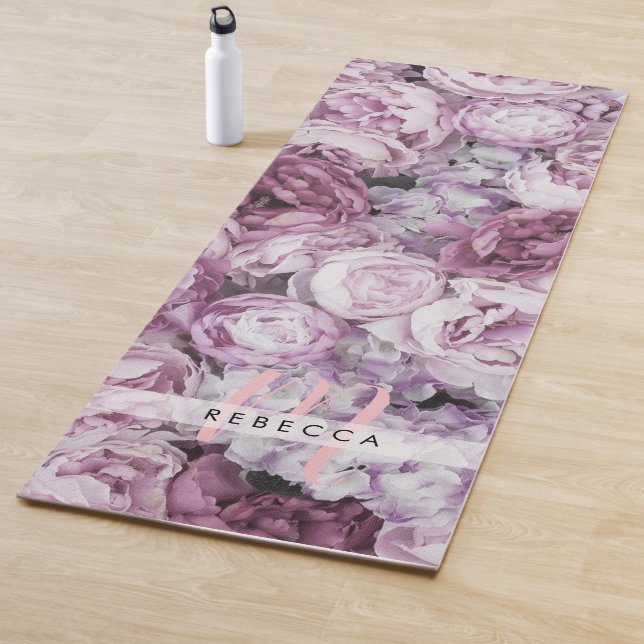 Hübsch Pink Roses Floral Monogramm Yogamatte (Beispiel)