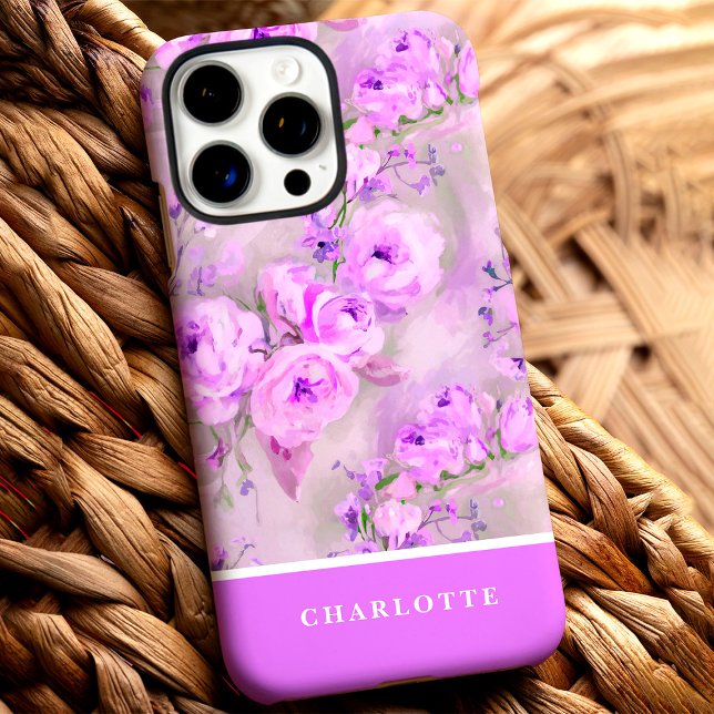 Hübsch Pink Roses Individuelle Name Floral Case-Mate iPhone Hülle (Von Creator hochgeladen)