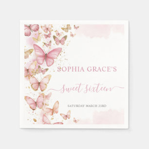 Hübsch Pink Schmetterlinge Sweet 16 Quinceanera XV Serviette