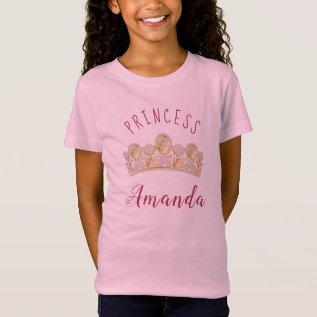 Hübsch Pink Tiara Princess Personalisiert T-Shirt (Vorderseite)