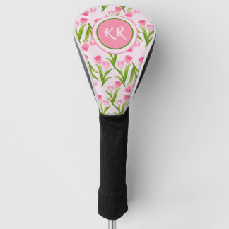Hübsch Pink Tulip Floral Blume Blätter Monogramm Golf Headcover