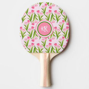 Hübsch Pink Tulip Floral Blume Blätter Monogramm Tischtennis Schläger