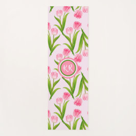 Hübsch Pink Tulip Floral Blume Blätter Monogramm Yogamatte