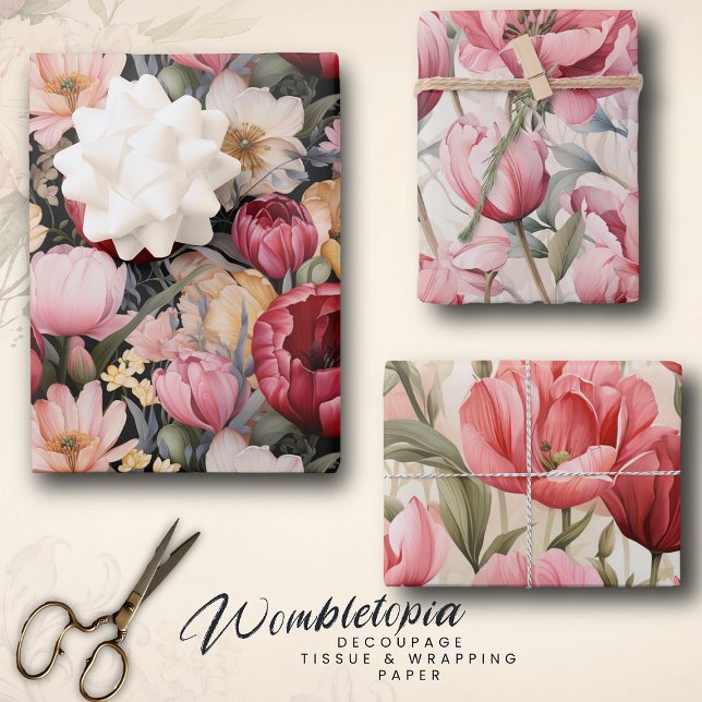 Hübsch Pink Tulip Garden | Aquarellfarben Geschenkpapier Set (Von Creator hochgeladen)