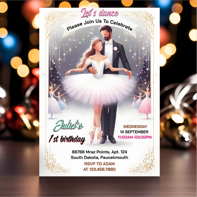 Hübsch Pink Tutu Chic Girls Ballerina 1. Geburtsta Einladung (Von Creator hochgeladen)