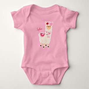 Hübsch Pink Valentine's Day Llama Little Girl Name Baby Strampler