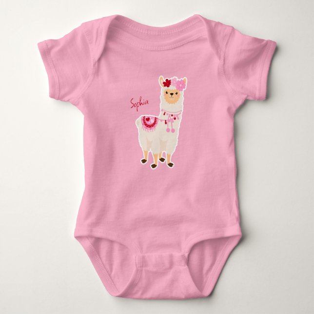 Hübsch Pink Valentine's Day Llama Little Girl Name Baby Strampler (Vorderseite)