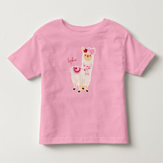 Hübsch Pink Valentine's Day Llama Little Girl Name Kleinkind T-shirt (Vorderseite)