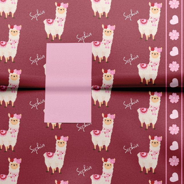 Hübsch Pink Valentine's Day Llama Little Girl Name Seidenpapier (Von Creator hochgeladen)