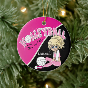 Hübsch Pink Volleyball Diva Girl Player Keramikornament