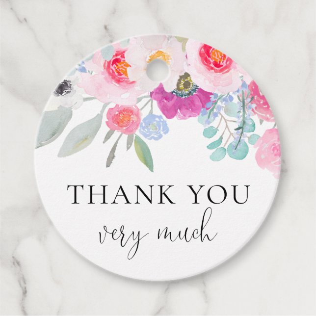 Hübsch Pink Watercolor Anemones Vielen Dank Geschenkanhänger (Vorderseite)