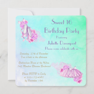 Hübsch Pink Watercolor Ballett Thema Geburtstag Einladung