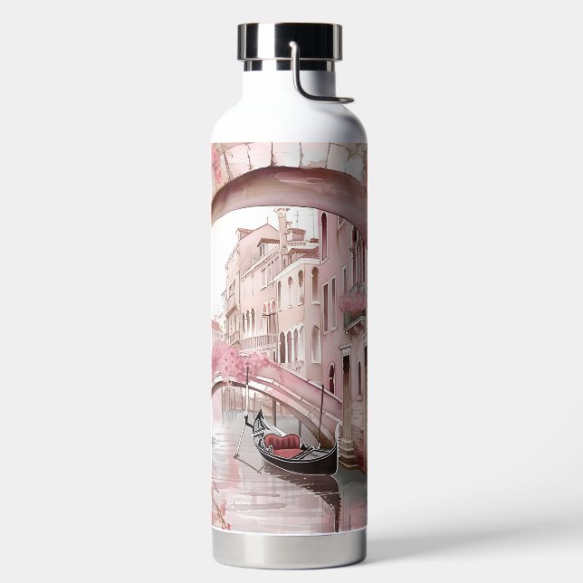 HÜBSCH PINK WATERCOLOR VENEDIG KANAL MIT BLUME TRINKFLASCHE (links)
