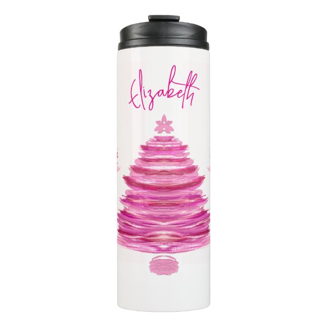 Hübsch Pink Weihnachtsbaum Kunst Thermosbecher (Vorderseite)