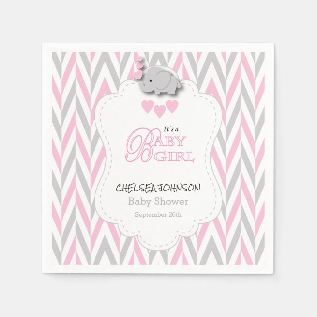 Hübsch-pink, weiß und grau Elephant Babydusche 2 Serviette (Vorderseite)
