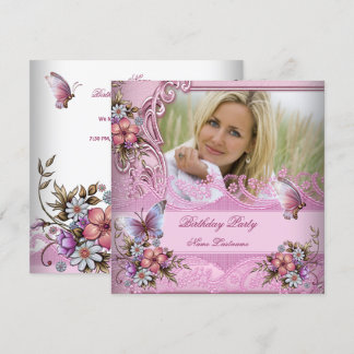 Hübsch Pink White Butterfly Blume Geburtstagsparty Einladung