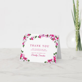 Hübsch Pink White Floral 40. Geburtstag Dankeskarte
