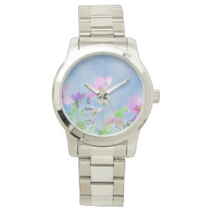Hübsch Pink Wild Blume Wiese Armbanduhr