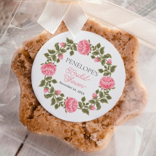 HÜBSCH PINK WILD ROSE BRAUTPARTY NAME DATUM RUNDER AUFKLEBER (Von Creator hochgeladen)