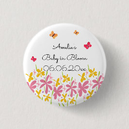 Hübsch Pink Wildblume Baby in Bloom Personalisiert Button