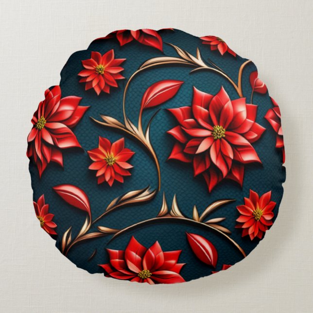 Hübsch Poinsettia Rundes Kissen (Vorderseite)