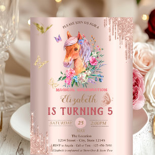 Hübsch Pony Butterfells Rose Gold Tropfen Geburtst Einladung