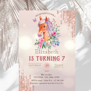Hübsch Pony Glitzer Tropfens Bokeh Geburtstag Einladung