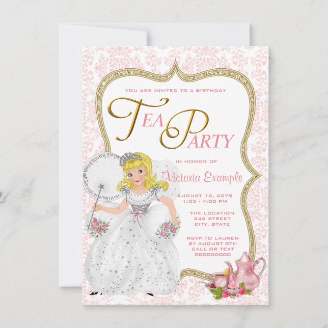 Hübsch Princess Tea Party Einladung (Vorderseite)