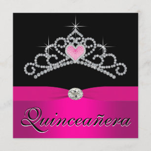 Hübsch Princess Tiara Hot Pink Quinceanera Einladung