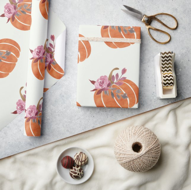 Hübsch Pumpkin Floral Girly Geburtstag Geschenkpapier (Kunsthandwerk)