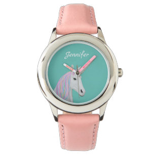 Hübsch Rainbow Unicorn Individuelle Name Kid's Pi Armbanduhr