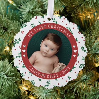 Hübsch Red Berry Pattern Baby's First Christmas Ornament Karte