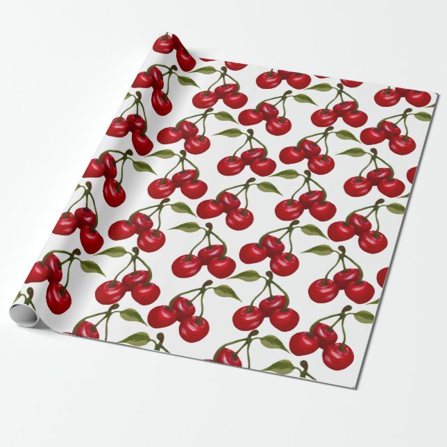 Hübsch Red Cherry Watercolor Geschenkpapier (Ungerollt)