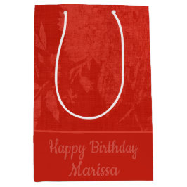 Hübsch Red on Red Floral Background Mittlere Geschenktüte