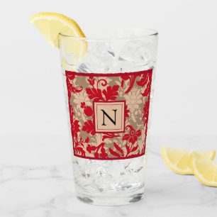 Hübsch Red Tan Damask Country Farm Glas