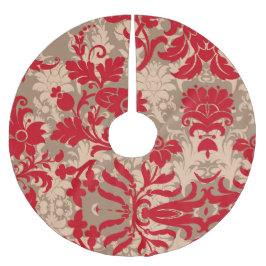 Hübsch Red Tan Damask Country Farm Polyester Weihnachtsbaumdecke