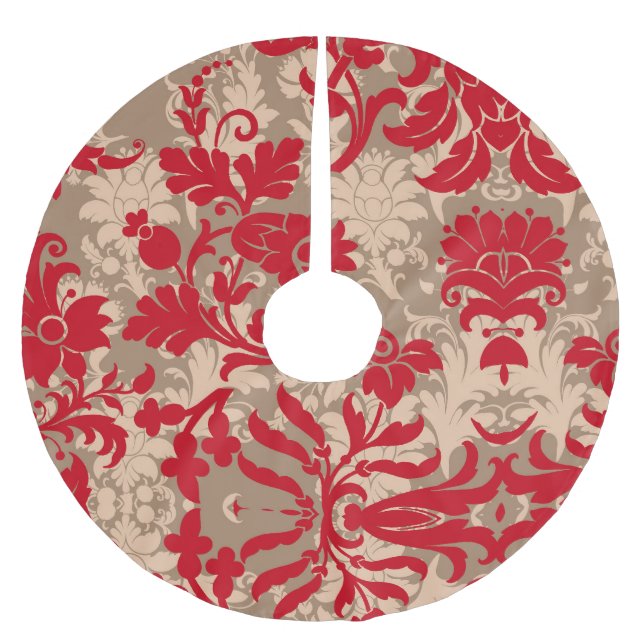 Hübsch Red Tan Damask Country Farm Polyester Weihnachtsbaumdecke (Vorderseite)
