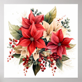 Hübsch Red Watercolor Weihnachten Poinsettia Blume Poster