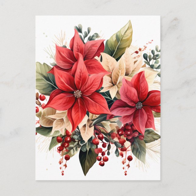 Hübsch Red Watercolor Weihnachten Poinsettia Blume Postkarte (Vorderseite)