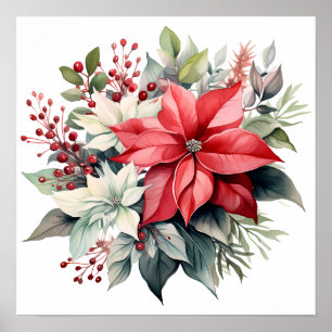 Hübsch Red Watercolor Xmas Poinsettia Blume Poster