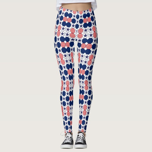 Hübsch Red White Blue Star Muster Leggings (Vorderseite)