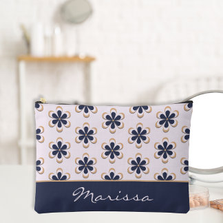 Hübsch Retro 70er Blume Power Navy-Barely Pink Zubehörtasche