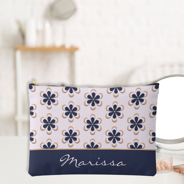 Hübsch Retro 70er Blume Power Navy-Barely Pink Zubehörtasche (Von Creator hochgeladen)