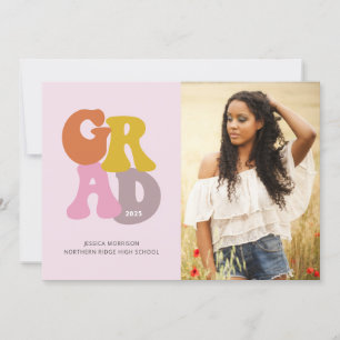 Hübsch Retro 70er Rosa Foto Graduation Party Einladung